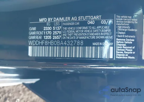 2011 Mercedes-Benz E 350 4Matic z USA, uszkodzony, nr VIN WDDHF8HB0BA432788